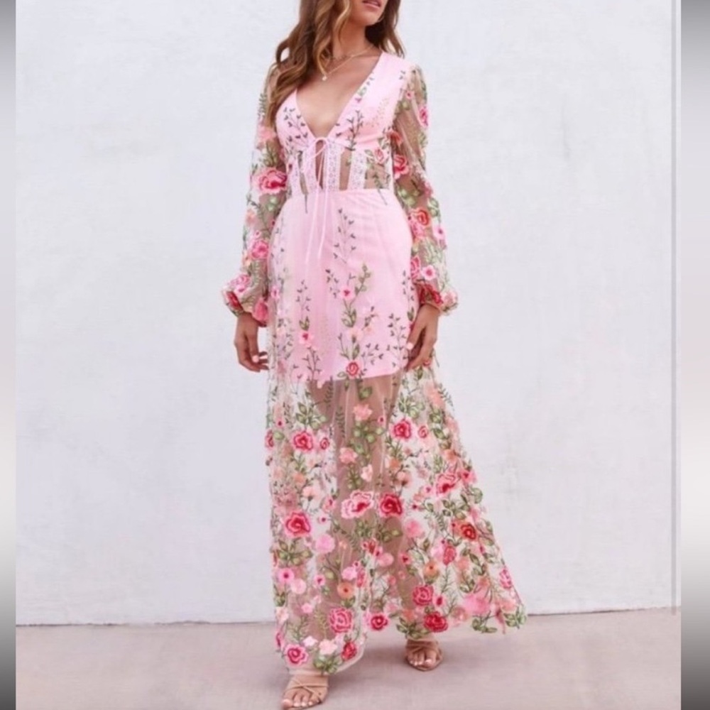 Vici Pink Floral Long Sleeve Dress
